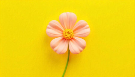 Peach flower with yellow center on a bright background