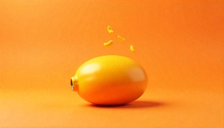Bright yellow lemon with juicy slices on orange backgroundの写真素材