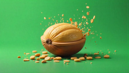 Exploding Caramel Candy with a Vibrant Green Background