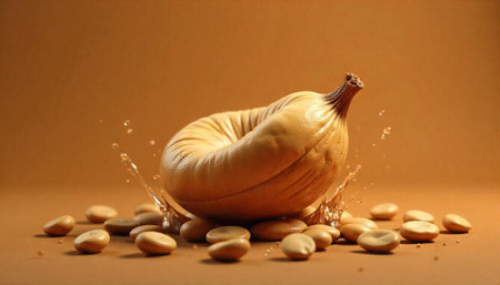 Abstract rendering of a curved butternut squash and seeds