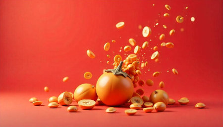 Studio shot showcasing orange fruits on a gradient background