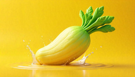 Fresh turnip plunges into a pool of yellow liquid
