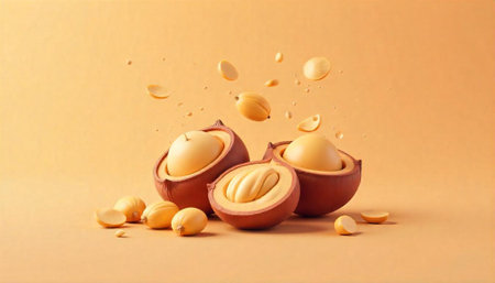 Stylized presentation of a seed kernels with falling pieces