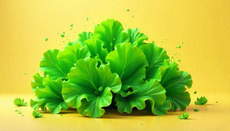 Vibrant green lettuce head on yellow studio background