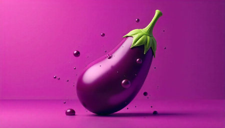 Studio shot of purple eggplant with water dropletsの写真素材