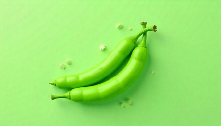 Fresh green peppers on a matching green background studio