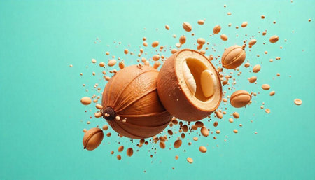 Argan nuts and seeds on a bright turquoise background