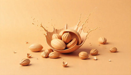Almond splash with brown nuts on the earth tone