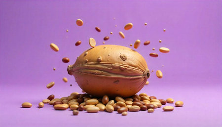 Coconut and Beans against a Purple Backdrop Still Life