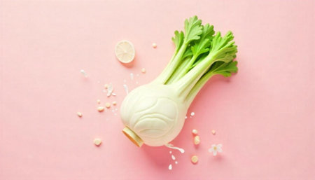 Artistic Fennel Bulb Still Life on a Pink Background