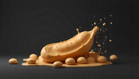 Abstract Banana and Spheres With Liquid Splash and Motion
