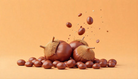 Pile of chestnuts on backgroundの写真素材