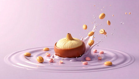 Elegant candy still life with splashes on pastel background