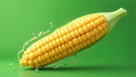 Fresh corn on the cob with water droplets closeup