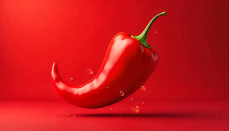 Vibrant Red Chili Pepper on a Seamless Red Backdropの写真素材