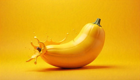 Banana with a splash on a yellow background. 3d renderingの写真素材
