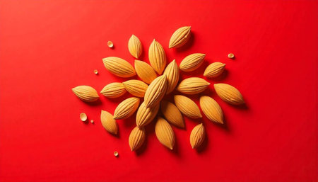 Almond Blossom on Red Background Still Life Photographyの写真素材