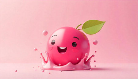 3D rendering of a cheerful fruit character in water