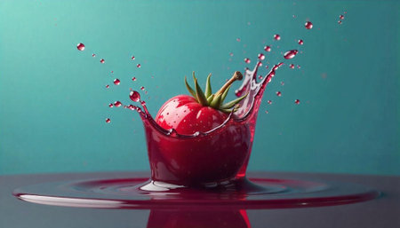 Tomato splash in water with vivid background colors