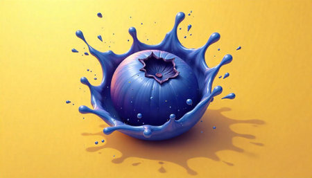 Vibrant blueberry explosion with a splash of blue liquidの写真素材