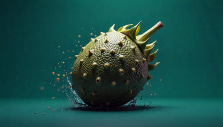 Soursop fruit with splash against dark green background studioの写真素材