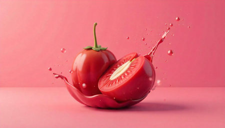 Fresh red fruit still life with juice splash backgroundの写真素材