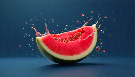 Vibrant watermelon slice with splash, fresh and juicy summerの写真素材