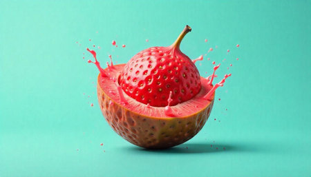 Vibrant strawberry splash showcases fresh fruit on light background