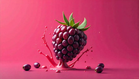 Ruby red blackberry with juice splash, vibrant studio shotの写真素材