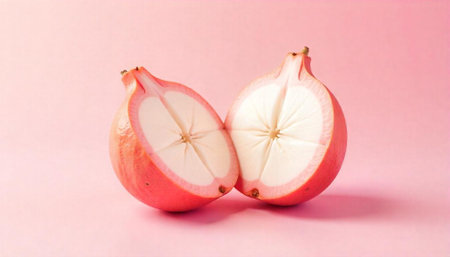 Halved Exotic Fruit on Light Pink Background Still Life