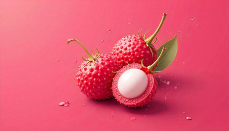 Fresh lychee fruit still life on pink background
