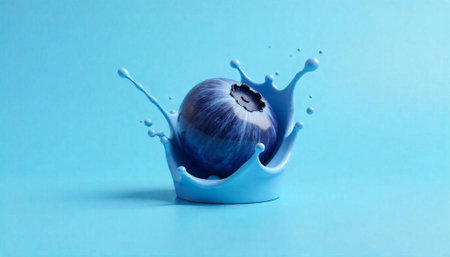 Blueberry crown splash on monochrome cyan color backdrop