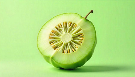 Cross section of a green melon against solid backgroundの写真素材