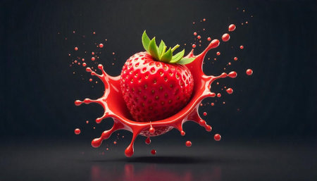 Strawberry explosion with splash, isolated on dark background studioの写真素材