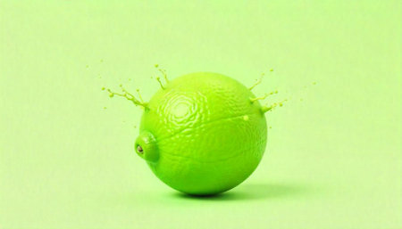 Vibrant lime splash on monochrome green background for commercialの写真素材