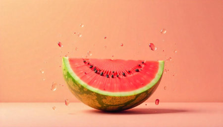 Watermelon slice with water drops, summer food freshness concept