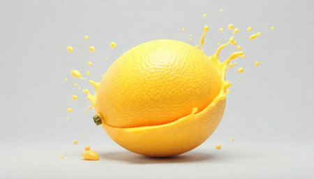 Fresh orange fruit with juice splash on light backgroundの写真素材