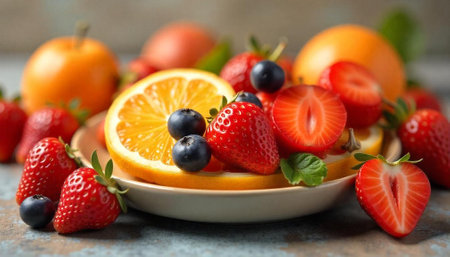 Bowl of fresh mixed fruit arrangement for healthy eating