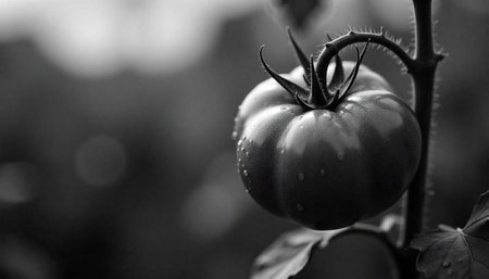 Monochrome tomato still life: freshness and natural aestheticsの写真素材