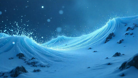 Abstract winter landscape with waves and snowy mountains