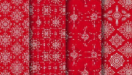 Festive Red and White Snowflake Pattern Variety Backgroundsの写真素材