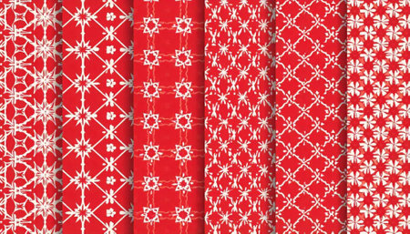 Festive red and white Christmas patterned background collectionの写真素材