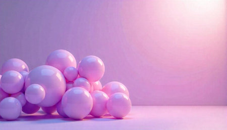 Pink Spheres Stacked Abstract Background Scene, Modern Design Styleの写真素材