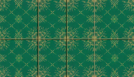 Green tile pattern with gold floral accents for interiors