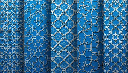 Geometric patterns wallpaper variations in royal blue tones texture