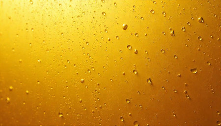 Golden liquid background with condensation droplets abstract texture backdrop
