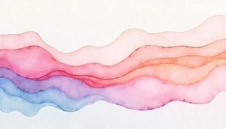 Watercolor waves in pink, orange, and blue abstract art