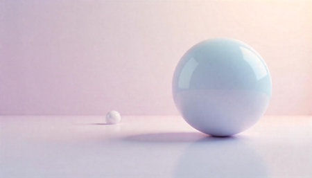 Minimalist still life with spheres on soft gradient backgroundの写真素材