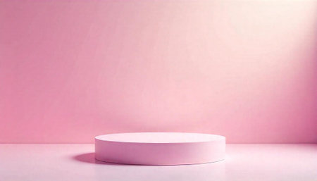 Pink cylindrical podium platform with subtle gradient backgroundの写真素材