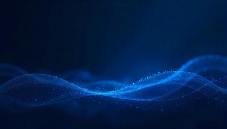 Abstract blue particle wave background for science and technology